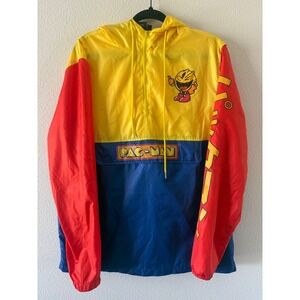 Pac-Man Mens Colorblock Anime Windbreaker Cosplay Jacket Quarter Zip Large